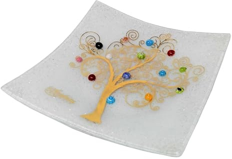 Sospiri Venezia Svuotatasche Albero della Vita in Vetro di Murano Murrine e Oro Idea Regalo Piatto Vassoio Decorativo Made Italy Portaoggetti Soprammobile Bomboniere Cerimonia 19X19 cm