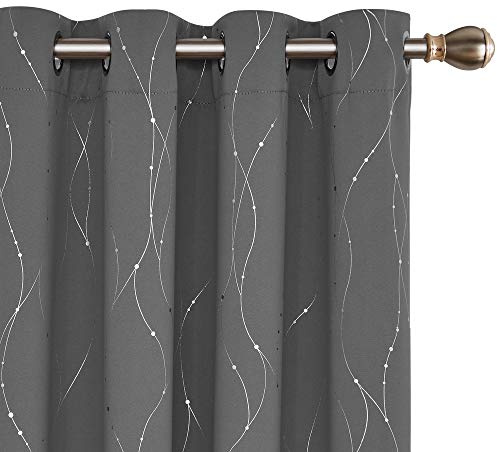 Deconovo Bedroom Curtains Dotted Line Foil Printed Thermal Insulated Window Treatment Eyelet Blackout Curtains for Livingroom Light Grey W52 x L95 2 Panels
