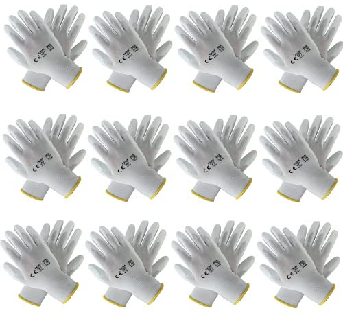 12 Paar PU Arbeitshandschuhe Montagehandschuhe | Größen S, M, L, XL, XXL | klebemeister.eu (M (8))