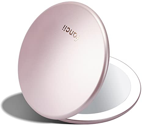 Fancii Tragbarer Makeup Spiegel wiederaufladbar mit dimmbares LED Licht, 3 Lichtfarben und 10X Vergrößerungsspiegel, Große 123mm Beleuchteter Kosmetikspiegel Taschenspiegel (Rosa)