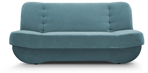 mb-moebel Sofa mit Schlaffunktion und Bettkasten, Kippsofa Schlafsofa Clic-Clack Couch für Wohnzimmer Federkern Sofagarnitur Polstersofa 192x90x87 cm - PAFOS (SORO 86 - Türkis)