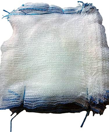 VRYSAC – Bolsas de malla incoloras para frutas y verduras – 5 kg – Malla Raschel para patatas – Con Attador – Cebollas – Nueces – Castañas (100, 5 Kg – 30 x 40 cm)