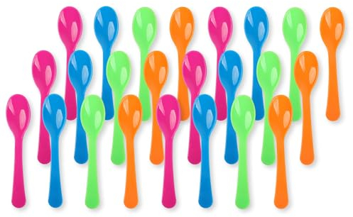 Schramm® Eierlöffel aus Kunststoff 4-farbig sortiert 12 oder 24 Stück wählbar 14 x 2,6 cm BPA-frei wiederverwendbar Joghurtlöffel Babylöffel 12er oder 24er Pack Plastiklöffel, Größe:24 Stück
