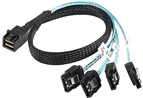 XMSJSIY HD Mini SAS SFF-8643 auf SATA Kabel, SFF-8643 Host auf 4X SATA Zielkabel kompatibel mit Raid Controller Festplatte Vorwärts Breakout Kabel -0.5M