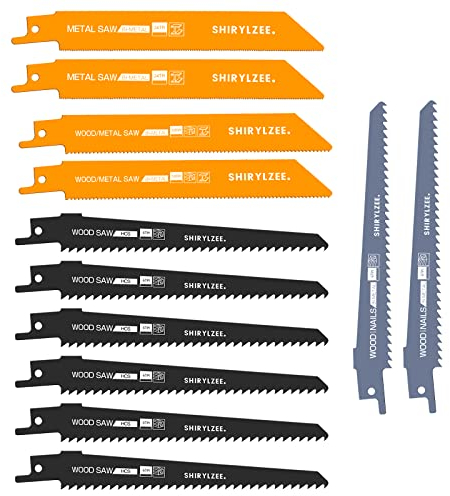 shirylzee Hojas de Sierra Sable para Metal, Madera y Madera con Clavos, corte rápido, Cuchillas de sierra BIM y HCS, accesorios de sierra de sable Compatible con Bosch Dewalt, Makita (12 Piezas)