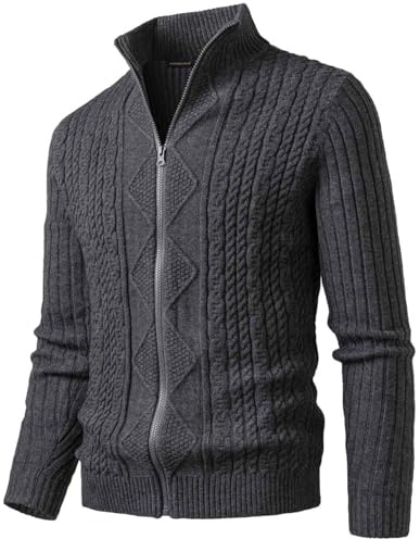 Harbrosrce Uomo Cardigan Giacca Maglia a Cavo Manica Felpa con Zip Caldo Invernale Cappotti Maglione Casual Slim Leggero Pullover