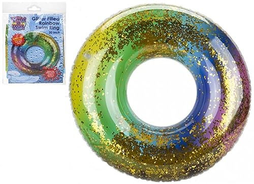 Multicolor Rainbow Print Swim Ring With Glitter - 50.8cm, 1 Pack - Inflatable Pool Float & Eye-Catching Design - Perfect Summer Accessory