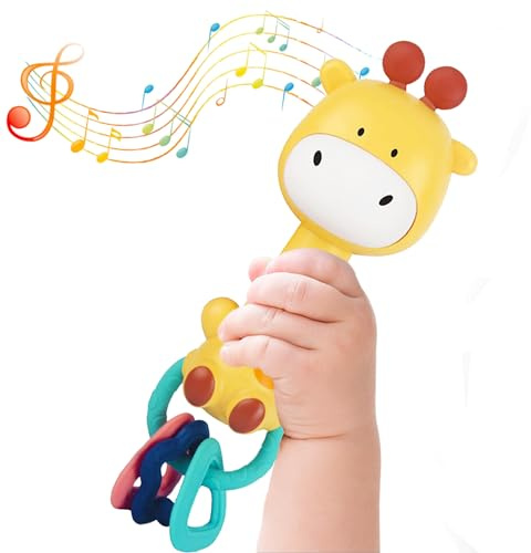 Baby Music Rattle, Teething Toys for Infants 6-12-18 Months Toddlers, Light-Up & Chew Sensory Toys for Baby Boy Girl Gifts (Giraffe)