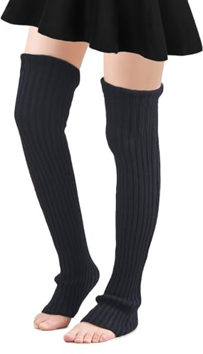 AffeGifts Long Leg Warmers for Women, 27.6 Inch Thigh High Knitted Leg Warmers Over Boots High Footless Knee Socks for Girls (Black)