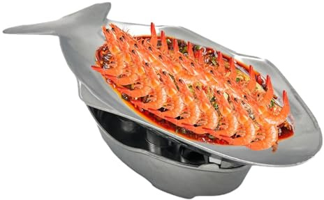 Fisktallrik matbrickor, fisktallriksform aluminium het grytset, grillad fiskbricka med värmespis, Thailändsk stil fisktallriksform metall serveringsbrickor för utomhus innergård, inomhuskök