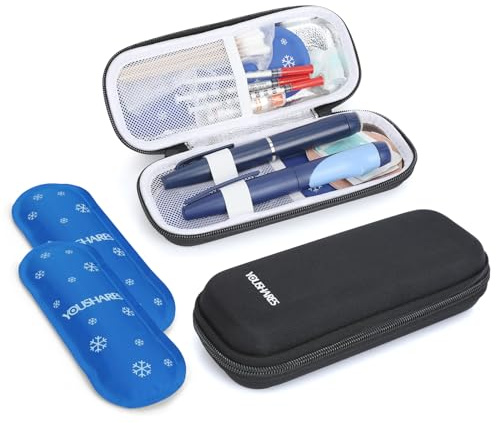 YOUSHARES Funda de Viaje para Bolígrafo de Insulina- Estuche de Viaje para Diabéticos con 2 Bolsas de Hielo, Bolsa Nevera para Suministros Diabéticos, Nevera para Insulina (Negro)
