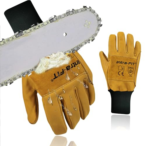 Intra-FIT Gants de protection pour tronçonneuse avec protection pour main gauche en cuir de vachette hydrofuge classe 2, EN ISO 11393-4, EN 388:3132X, taille XL