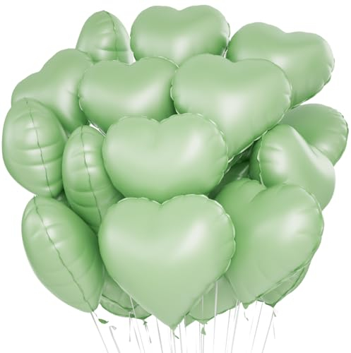 Herz Folienballon Grün 20 Stück,Herz Helium Luftballons,Heliumballon Herzen,Vintage grün Herzluftballons,Herzform Folienluftballon Herzballons für Geburtstag Hochzeit Valentinstag