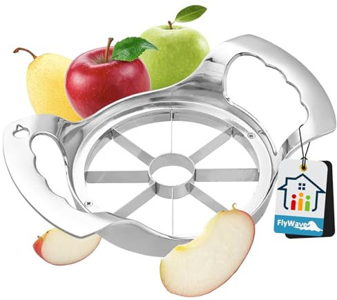 FlyWave Cortador de Manzana, Pelador de Manzana, Corta Manzanas en Gajos, Descorazonador, 8 Cuchillas, Acero Inoxidable, Herramienta para Manzanas, Peras, Naranjas, Tomates, Patatas, Limones