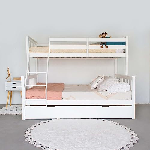 Litera triple + cama elevable blanco madera 135 cm