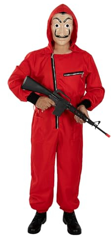 Funidelia Disfraz Oficial de la Casa de Papel con fusil para hombre y mujer, Incluye mono y máscara, Ladrón - Traje para adultos para fiestas, Carnaval y Halloween - Talla M-L