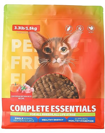 Cibo Secco per Gatti, Cibo per Gatti Ad Alto Contenuto Proteico, Cibo per Gatti Dietetico con Fibre, Cibo per Gatti Soffiato per Gatti di Tutte le età, Sacchetto da 1,5 Kg con