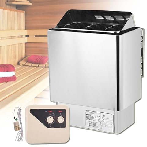 Cashwise Calentador de Sauna de Acero Inoxidable con Controlador Externo, Calentador de Sauna eléctrico de 4,5-9 Kw Estufa de Sauna húmeda y Seca Sala de Sauna de SPA para el hogar Que apoya,6KW