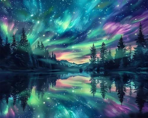 Gutluz Diamond Painting Kit per pittura con diamanti 5D per adulti, kit per pittura con diamanti Aurora come regalo di Natale, Capodanno, set fai da te per adulti (40 x 50)