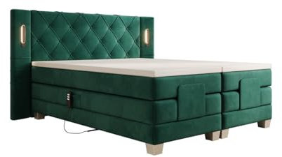 Luxusbetten24 Boxspringbett Livano Samt 200x200 elektrisch verstellbar mit LED | Bezug: Samt | Farbe: Grün | Härtegrad: H3 (70-100kg)