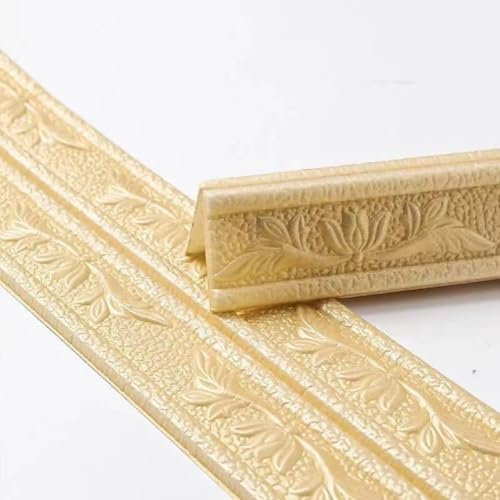 Crown Molding - Borde de papel tapiz autoadhesivo – Borde de espuma flexible blanco – Borde decorativo 3D Y para pared – Base de espuma espejo borde decoración de líneas de pared (dorado)