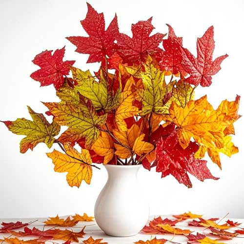 XIANNVXI 6 paquetes de decoración otoñal artificiales de otoño hojas de arce otoño decoración de terciopelo de seda hojas de arce ramas flores de otoño decoración para Halloween, Acción de Gracias