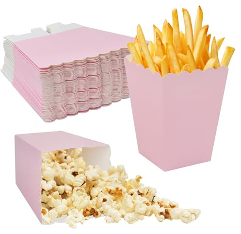 Daelesr 50 Pcs Mini Popcorn Boxes, 4 Colors Popcorn Carton Treat Box, Popcorn Bags Popcorn Favor Boxes, Paper Popcorn Containers for Wedding Theater Carnival Birthday Movie Night Party (Pink)