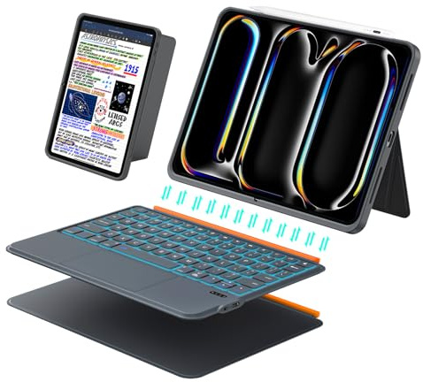 DANCESOUL Funda con Teclado para iPad Pro 11 (M5 M4 2025 2024), Teclado Magnético Desmontable, Trackpad más Grande, Retroiluminadas, Soporte Ajustable de 160°, Delgado y Ligero (Gris)