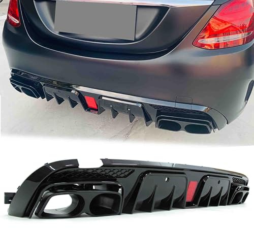 Heckdiffusor Diffusor + Auspuffblenden Schwarz für Mercedes Benz C-Klasse W205 S205 AMG Line C43 AMG ab 2014 Benzin
