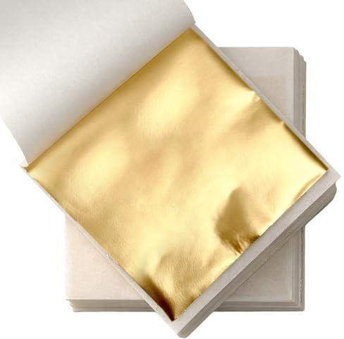 Zeeorymn Hojas Pan de Oro Imitación,100 Piezas Pan de Oro de Imitación,Lámina Dorada para Dorado,8 x 8.2 cm,para Arte de Uñas, Maquillaje, Manualidades, Artesanía de Dorado