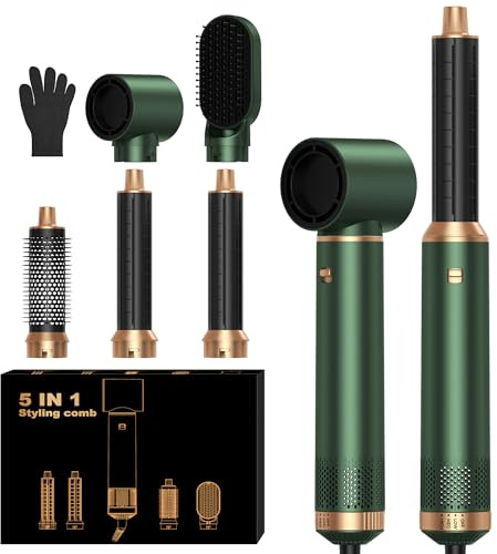 OKWRAP Secador 5 en 1 Secador Moldeador de Pelo 5 Cabezales Intercambiables 3 Temperaturas moldeador pelo Cepillo Secador Pelo uego de brochas para secar el cabello