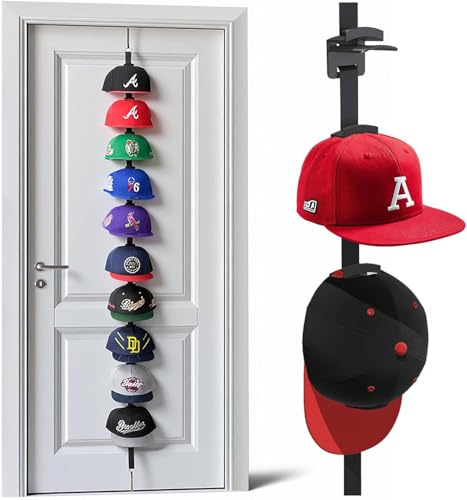 DIRXVMC Hat Rack for Door - Two-Way Hanging Caps with Display Hooks and Hanger, Hat Organizer for Baseball Caps, Over the Door Hat Storage Organizer for Bedroom (Black, 1pack-10hooks)