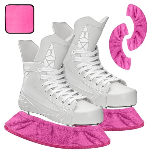 Feruchun 1 Pares Protectores Cuchillas Patines de Hielo,Elásticos Protector Cuchilla Patines Hielo,Funda Protectora para Hockey sobre Hielo para Jóvenes Adultos (Rosa)