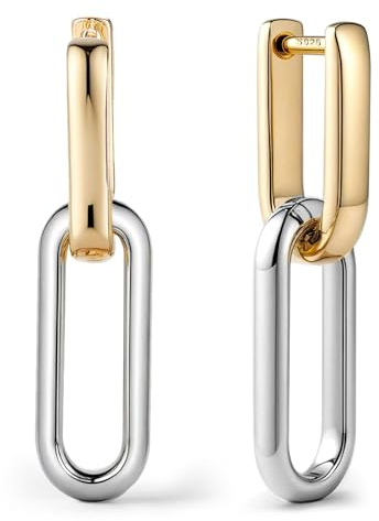 BodyBonita Orecchini Donna Cerchio 16K Oro, 925 Argento Post Nodo Bicolore Orecchini Anallergici, Pendenti Graffetta Huggie Statement Earrings Gioielli Donna
