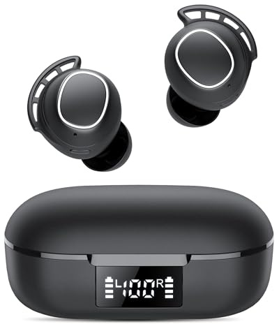 Cuffie Bluetooth, senza fili, Bluetooth 5.3 con microfono HD, cuffie in-ear con 4 ENC, microfono trasparente, 60 ore, cuffie senza fili con bassi profondi, IPX8, impermeabili, con ganci per orecchio