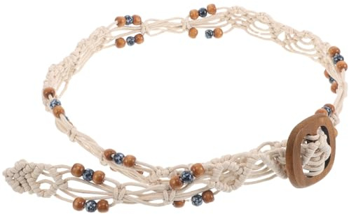 YARNOW Cintura Donna Vintage in Corda Regolabile con Perline di Legno, Design Boho Casual in Cotone e Lino, per Abiti da Spiaggia e Impiego Quotidiano