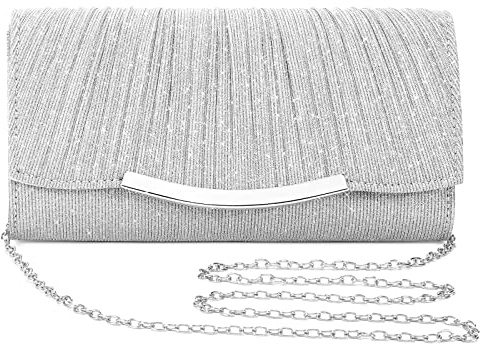 UBAYMAX Pochette Femme Argentée Pailletée, Sac de Soirée Enveloppe avec Chaîne Amovible, Petite Clutch Crossbody, Sac à Main Élégant pour Mariage, Bal, Cérémonie & Soirée