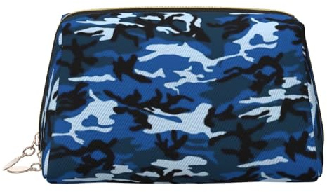 Bolsa de maquillaje de camuflaje azul con divisor, bolsa de aseo de viaje, bolsa de cosméticos portátil, Gold, One Size
