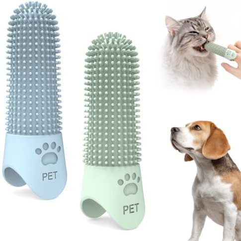 Msjuwek 2 Pcs Silicone Finger Toothbrush for Dogs & Cats, 360° Flexible Control & Gentle Safe Cleaning, Effortless Plaque Removal for Hard-to-Reach Molars & Daily Oral Hygiene