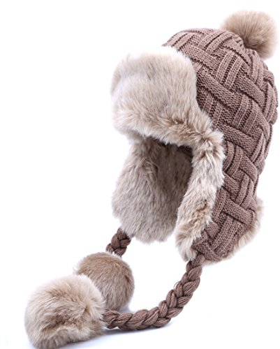 Kuyou Damen Winter Hut Ohrenschützer Trapper Warm Fellmütze (Braun)