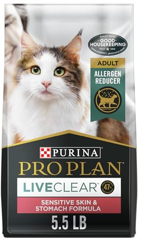 Purina Pro Plan Allergen Reducing, Sensitive Skin & Stomach, High Protein Cat Food, LIVECLEAR Turkey and Oatmeal Formula - 5.5 lb. Bag