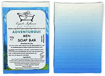 CUPID'S INFLUENCE BATH PRODUCTS ADVENTUROUS Men 100gr Artisan Ombre SOAP BAR / Unique Cleanser / SLS Free / Hand Soap / Shower Soap / Moisturising, Blue Ombre