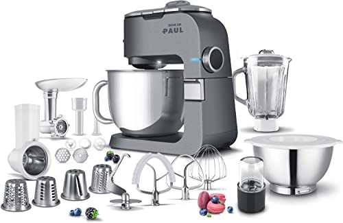 Sencor Robot pastelero multifunción Premium, Robot de cocina Robust full metal, motor de 1500 W con iluminación LED silenciosa, función Smart Power con accesorios completos y trituradora