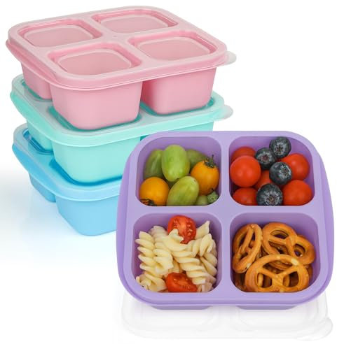 MaMix Snack Box for Kids，4 PCS 4 Compartment Snack Bento Lunch Boxes for Kids/Adults/Toddlers/, Reusable Lunchable Container Storage Boxes for School Travel (Marcon)