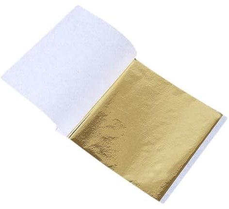WEIDU 100 Uds. Hojas de Papel de Oro comestibles de Hoja de Oro de 24 Quilates para decoración de Pasteles de Alimentos Manualidades Papel hogar Dorado Real Hoja de Oro
