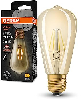 OSRAM Vintage 1906 Goldene Filament LED Lampe aus Glas in Edison-Form, Sockel E27, 725 Lumen, 55W-Ersatz, warmweiß (2400K), dimmbar
