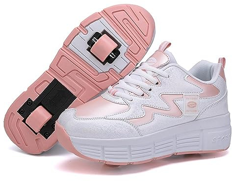 XRDSHY Schuhe Mit Rollen für Kinder Junge Mädchen, Sportschuhe mit Rollen Skateboard Schuhe Kind Kinderschuhe Mit Rollen Skate Schuhe Trainer Sneakers Rollen Schuhe, Rosa 2-EU33