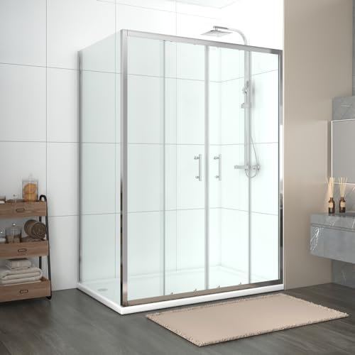 NRG 1400 x 900mm Sliding Shower Enclosure Chrome Framed Bathroom Cubicle Screen Door with Side Panel