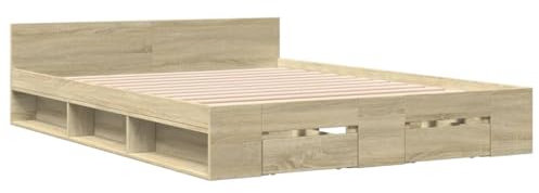 vidaXL Bettgestell, Bett mit Schubladen für Schlafzimmer, Bettrahmen mit Lattenrost, Schlafzimmerbett Doppelbett, Sonoma-Eiche 140x190cm Holzwerkstoff