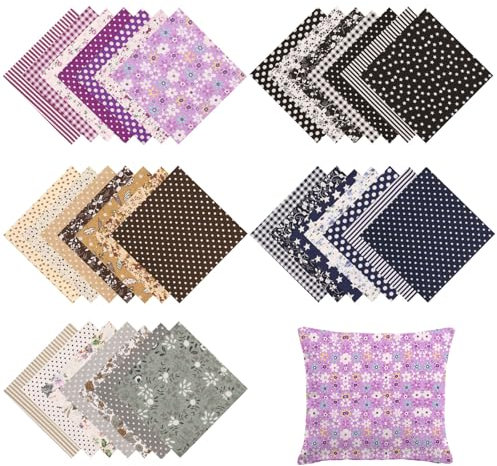 ANNASAMDO 35 Stücke Baumwollstoff Set - 25x25 cm Patchwork Quadrate in Dunkle Farben - 100% Baumwolle für Nähen, DIY Bastelprojekte und Handarbeiten